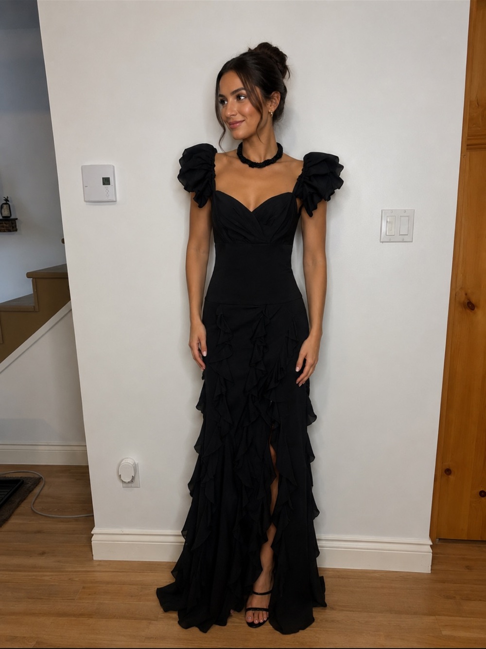Gorgeous Luxxel Elegant Black Ruffle Gown❤️S